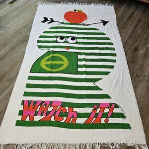 Vtg ROYAL TERRY Watch It BEACH TOWEL HIPPIE BOHO 60'S Apple Arrow Londraville